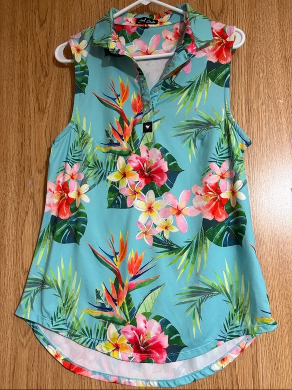 Bad Birdie Turquoise Floral Sleeveless Polo